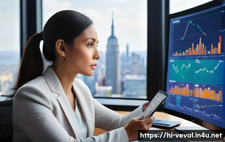 기업가치평가사 M A 실무 및 절차 - A highly focused female valuation analyst, in her early 30s, dressed in a sharp business suit, inten...