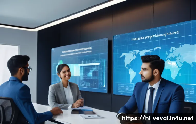 기업가치평가사 미래 산업 분석 - A futuristic office environment showcasing artificial intelligence and machine learning integration:...