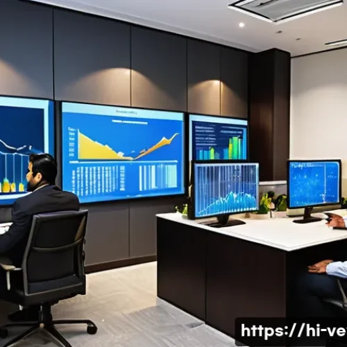 기업가치평가사 업무 노하우 - An intricate professional office setting focused on financial analysis with a diverse group of India...