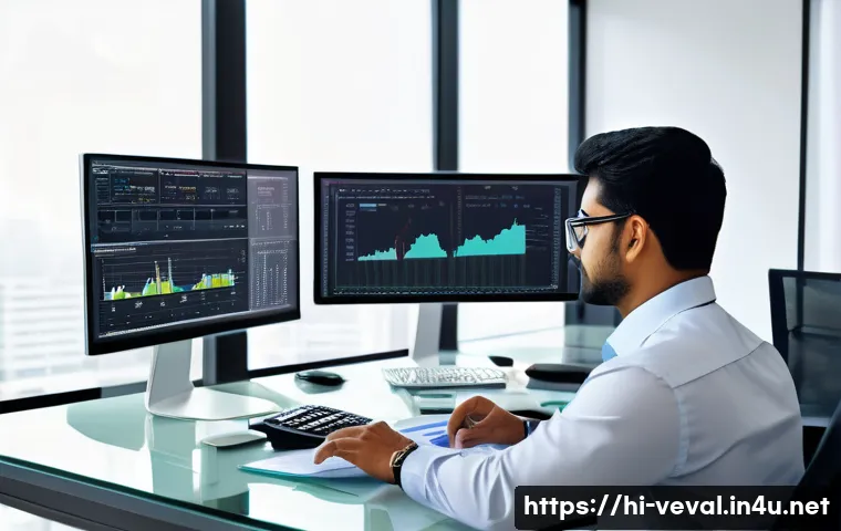 기업가치평가사 실기 시험 문제 예시 - A detailed professional office scene showing a South Asian business analyst studying multiple financ...