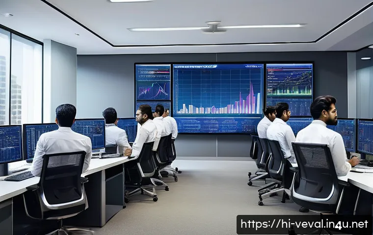 기업가치평가사 가치 평가 기법 - A detailed corporate office scene showing a diverse group of professionals analyzing financial chart...