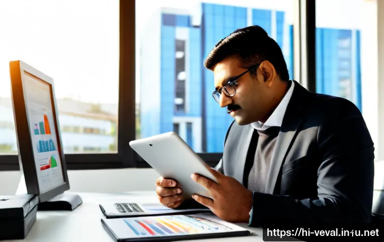 기업가치평가사 산업 분석 기법 - Photorealistic Indian business valuation analyst reviewing industry analysis materials at a clean mo...